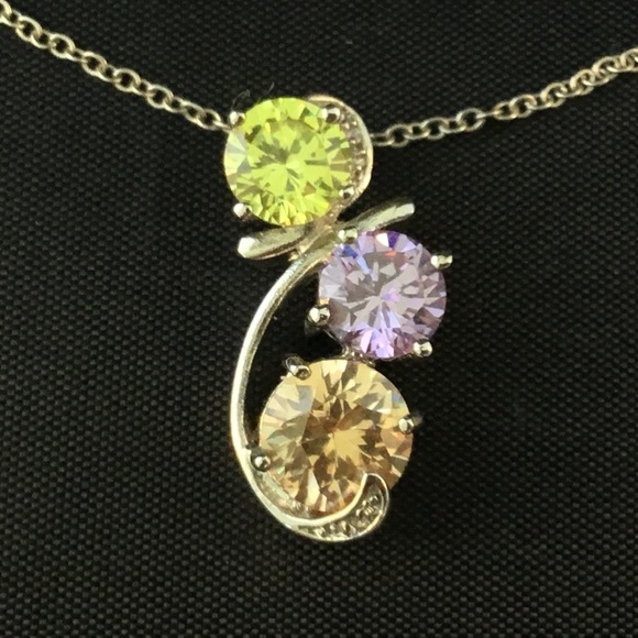 Necklace ER Set No Tarnish Sterling Silver CZ Pendant Earrings - Picture 2 of 6